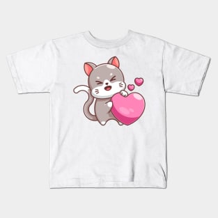 Cute cat with love heart cartoon Kids T-Shirt